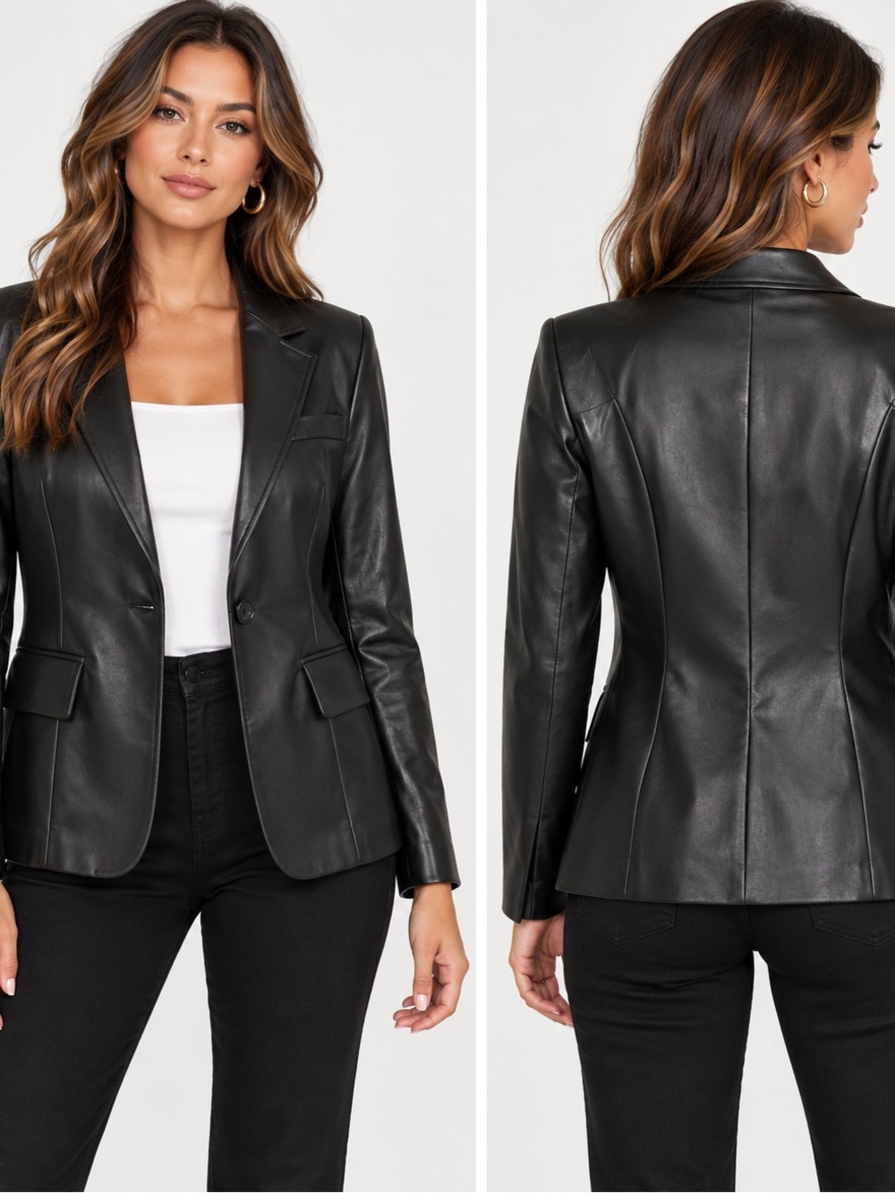 Philosophy Black Faux Leather Blazer Jacket NWT Large L $98